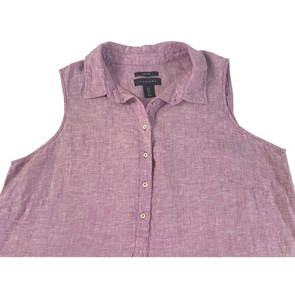 Tahari Linen Popover Shirt Dress Women Plus Size 1X Eggplant Sleeveless Collared - Picture 4 of 11